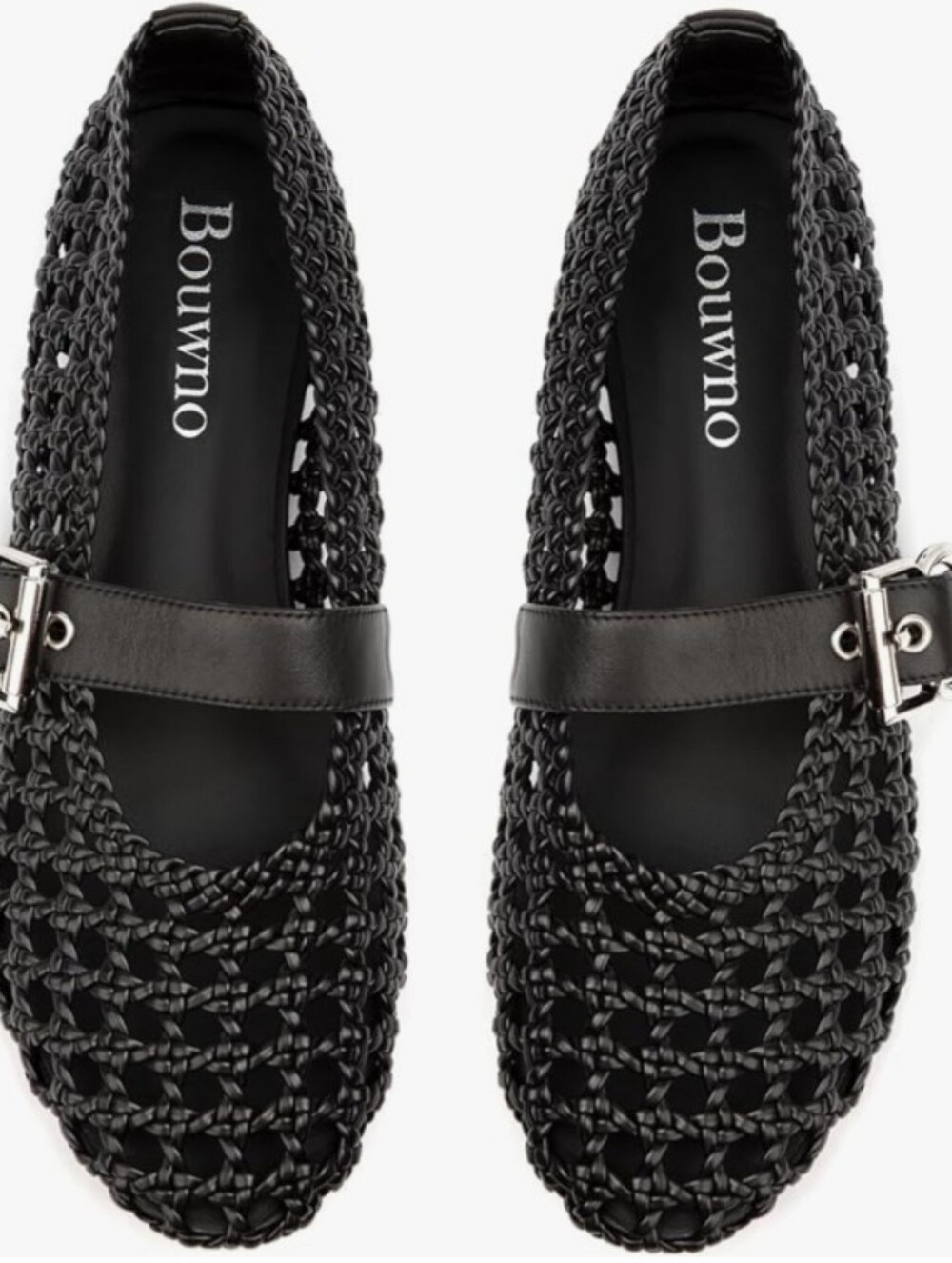 Black Woven Mary Jane Flats with Buckle Strap